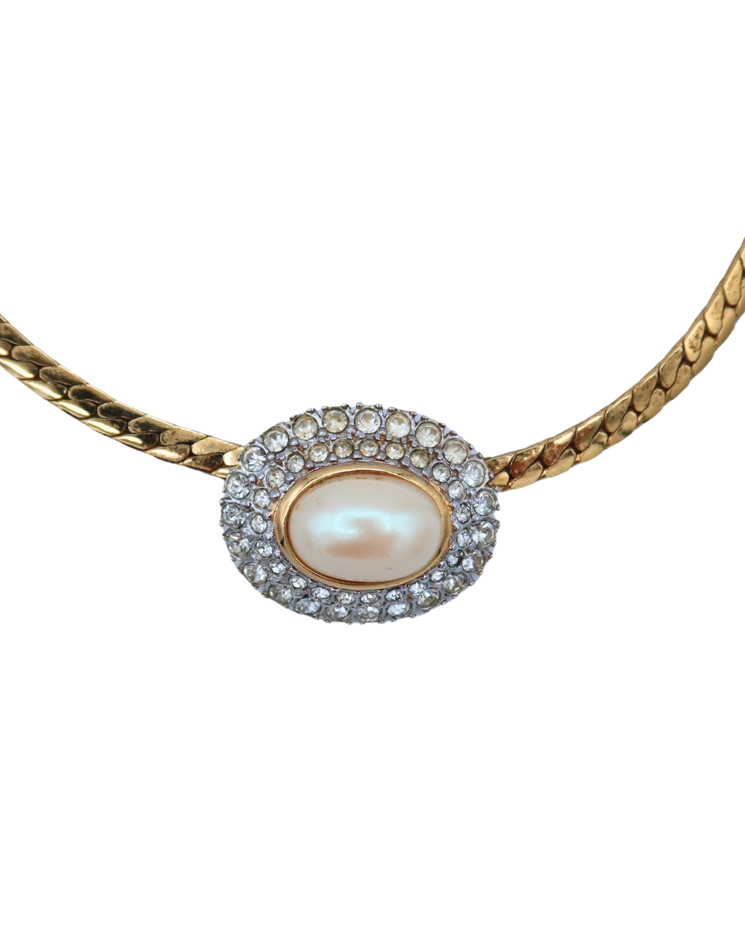 Nina Ricci Vintage Pearl & Crystal Halo Gold-Tone Necklace