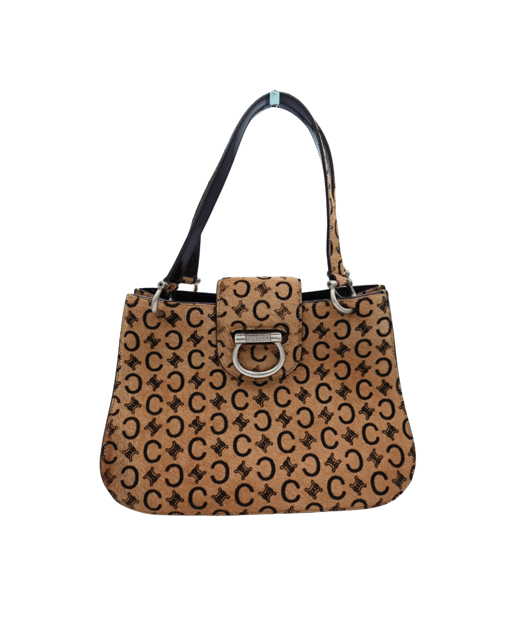 Celine Vintage and Rare Tan Triomphe Printed Calf Hair Shoulder Bag