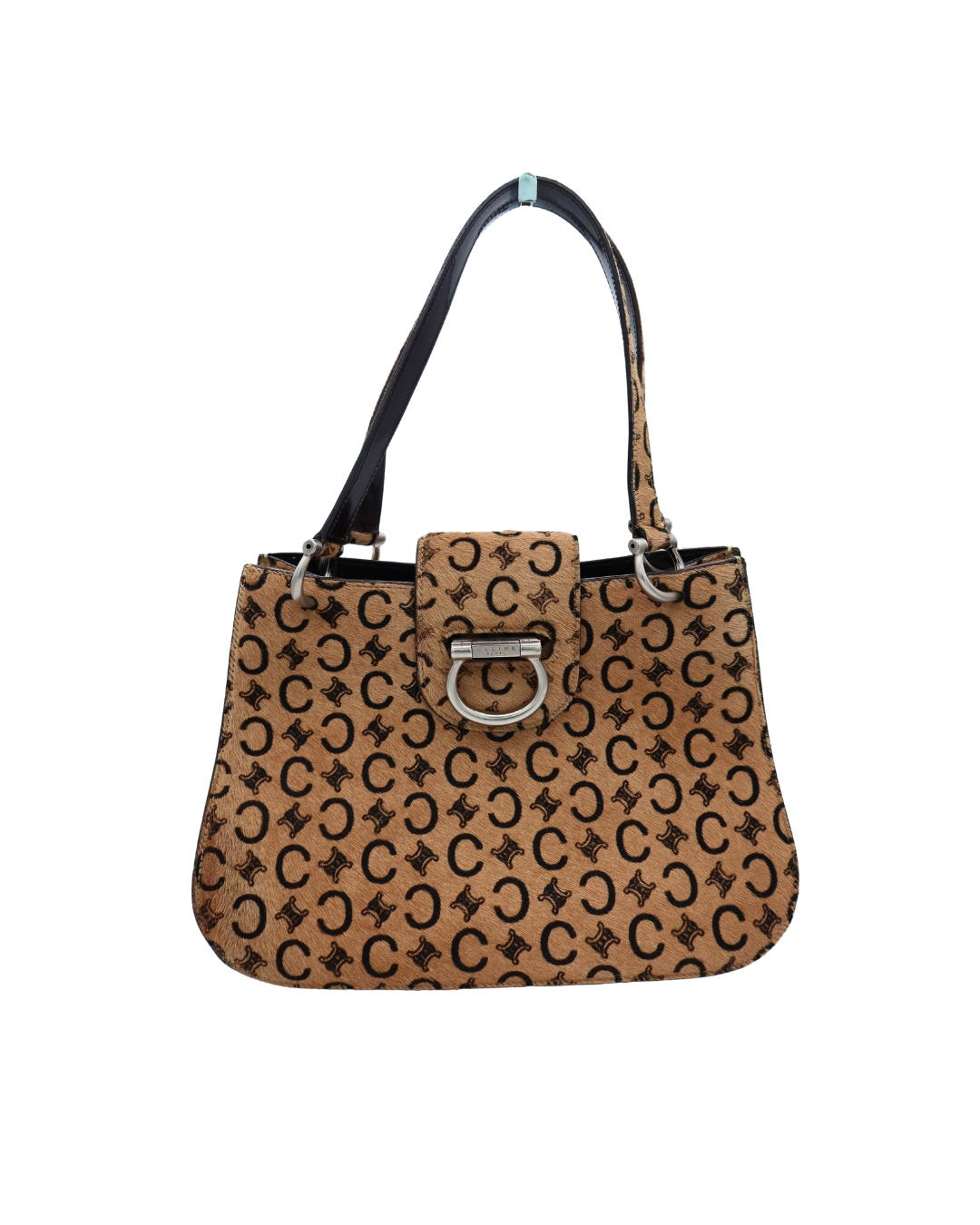 Celine Vintage and Rare Tan Triomphe Printed Calf Hair Shoulder Bag