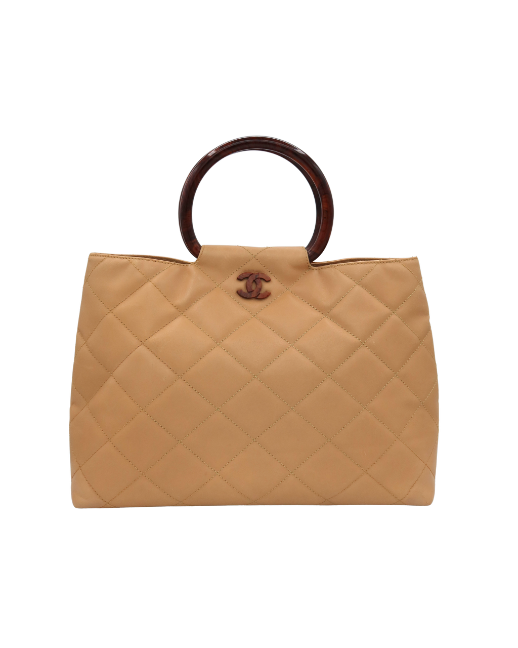 Chanel Vintage Tan Quilted Lambskin Wood Handle Bag 2000–2002