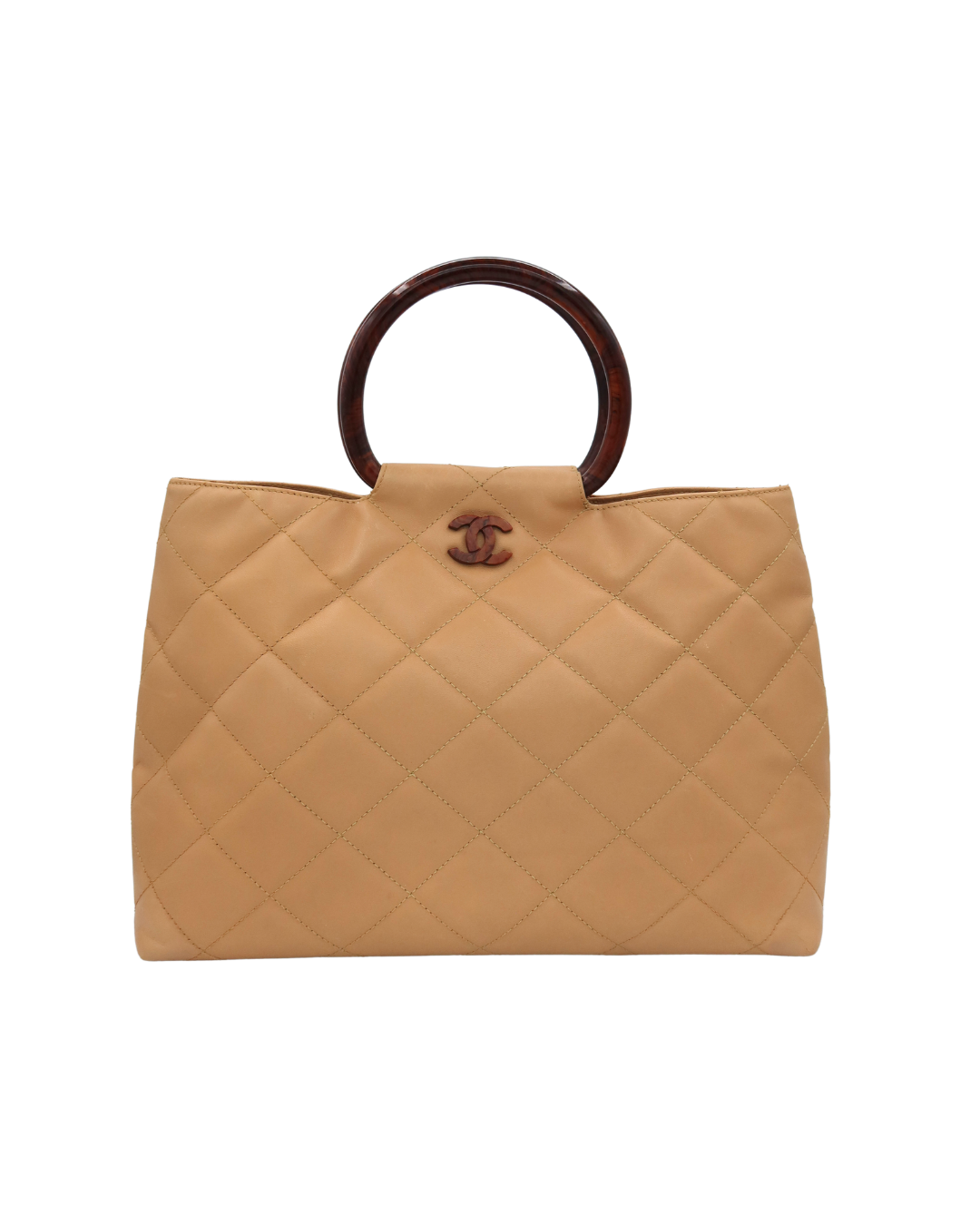 Chanel Vintage Tan Quilted Lambskin Wood Handle Bag 2000–2002