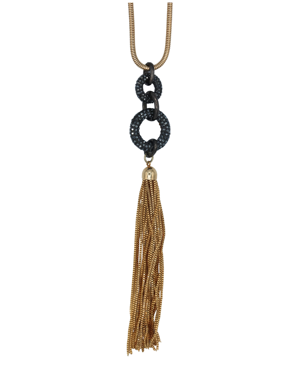 Vintage Gold-Tone Pavé Fringe Tassel Necklace