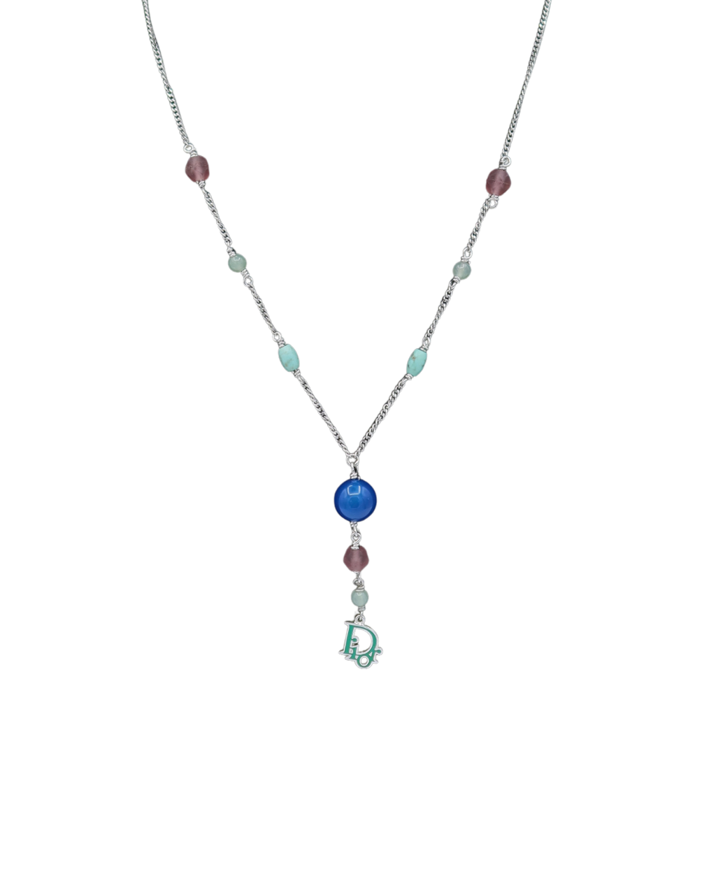 Christian Dior Vintage Multicolor Beaded Logo Lariat Necklace
