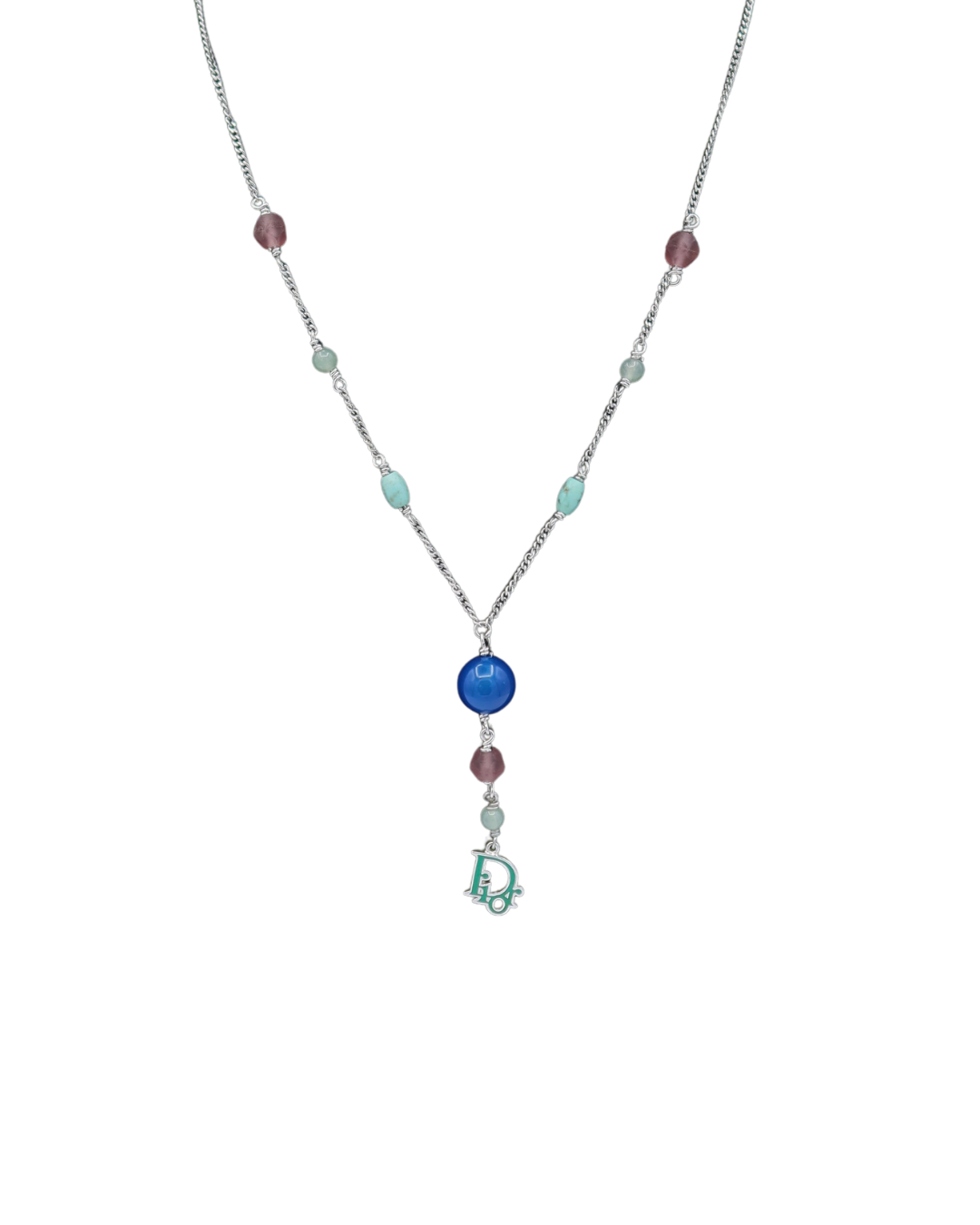 Christian Dior Vintage Multicolor Beaded Logo Lariat Necklace