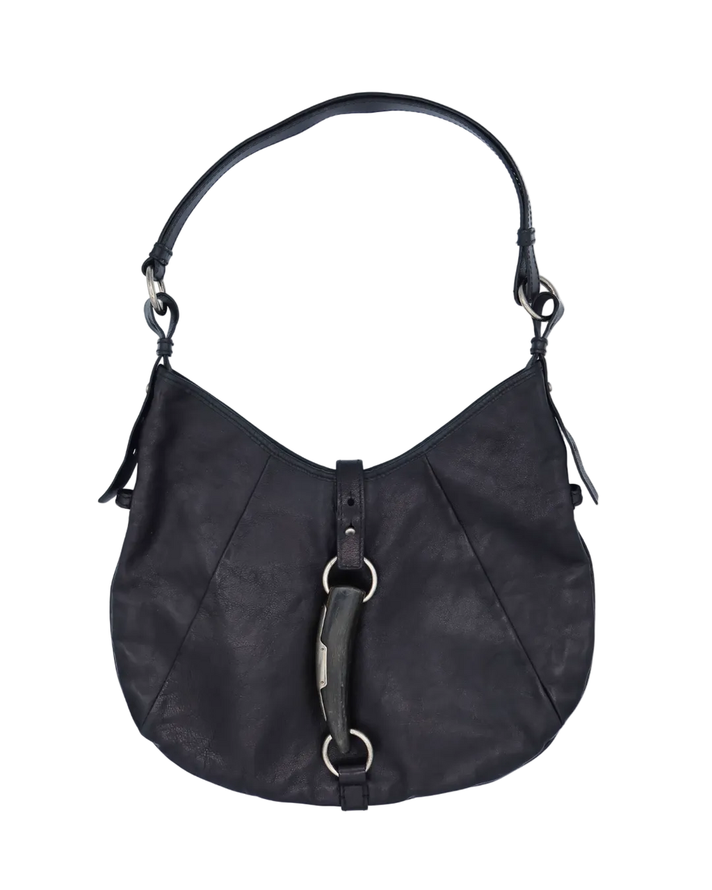 Yves Saint Laurent Vintage Black Leather Mombasa Hobo Bag