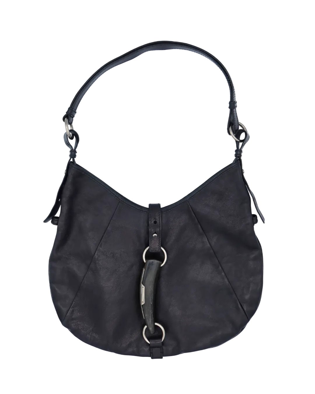 Yves Saint Laurent Vintage Black Leather Mombasa Hobo Bag