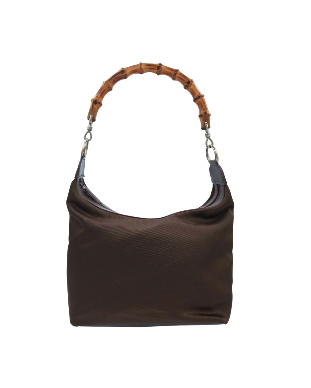 Gucci Vintage Diamante Brown Nylon Bamboo Bag