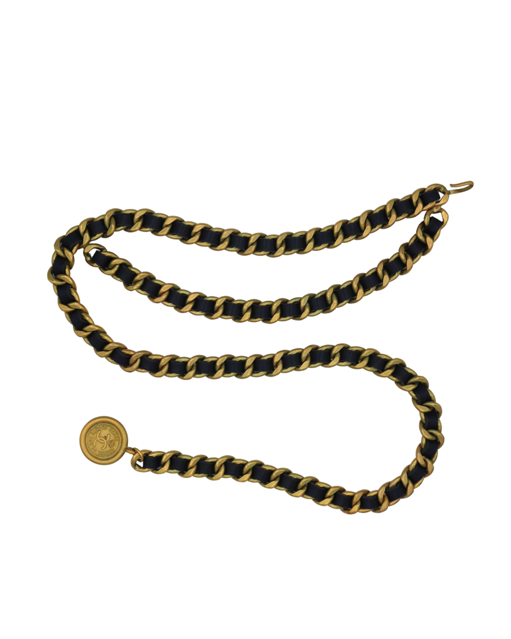 Chanel Vintage Black Leather Double Chain Belt 1994
