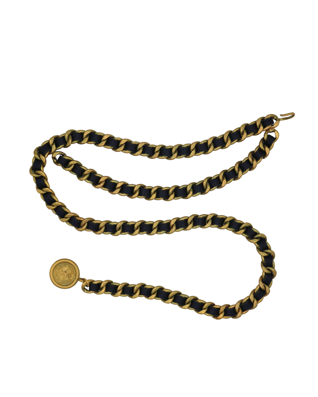 Chanel Vintage Black Leather Double Chain Belt 1994