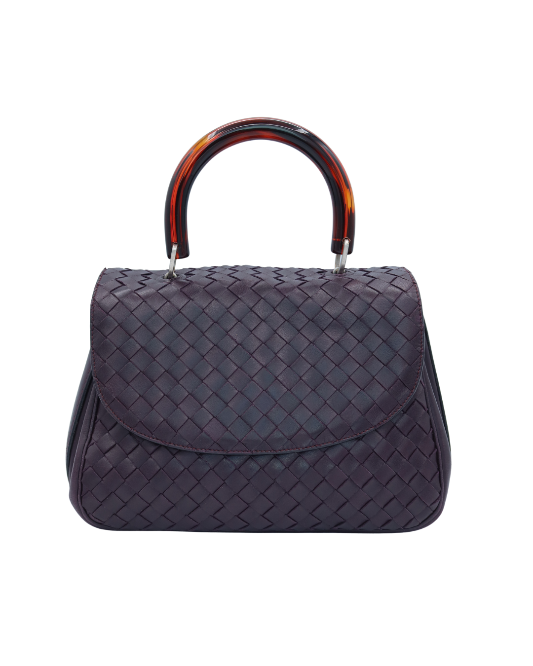 Bottega Veneta Vintage Intrecciato Purple Tortoiseshell Top Handle Bag
