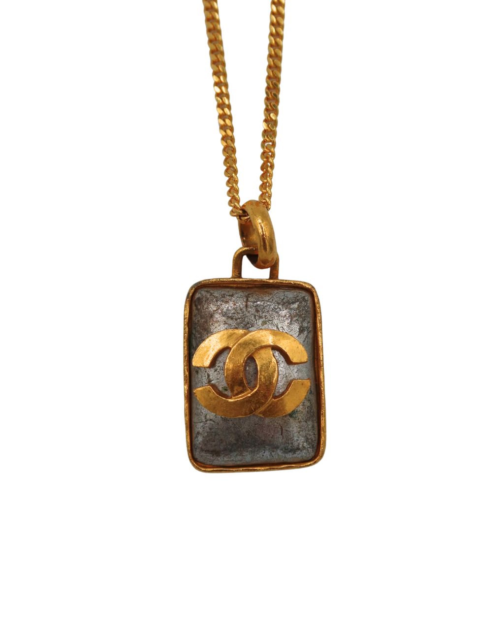 Chanel Vintage Rectangular Stone Pendant Necklace 97P