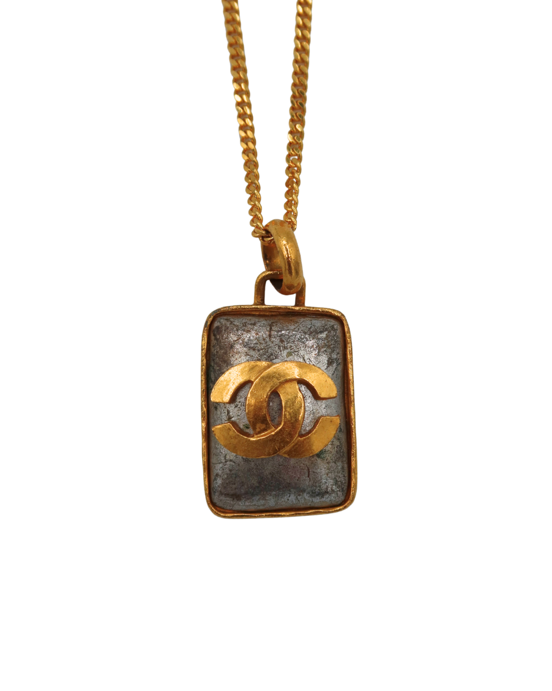 Chanel Vintage Rectangular Stone Pendant Necklace 97P
