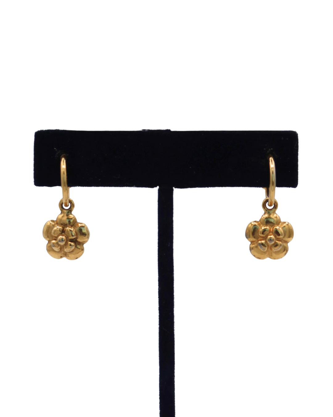Chanel Vintage Camellia Dainty Gold Plated Flower Earrings