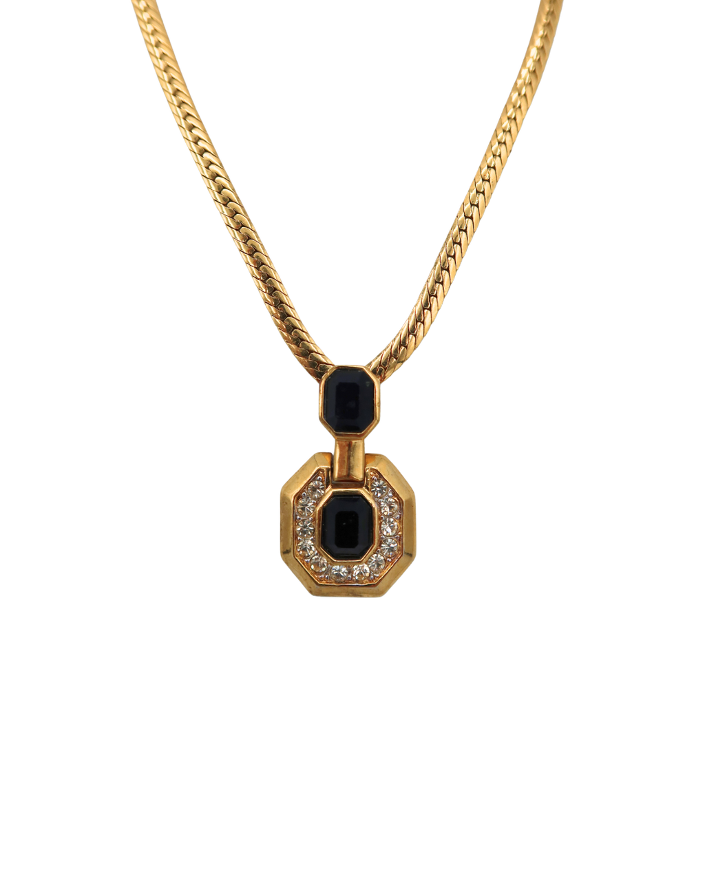 Nina Ricci Vintage Black Crystal Gold-Tone Pendant Necklace