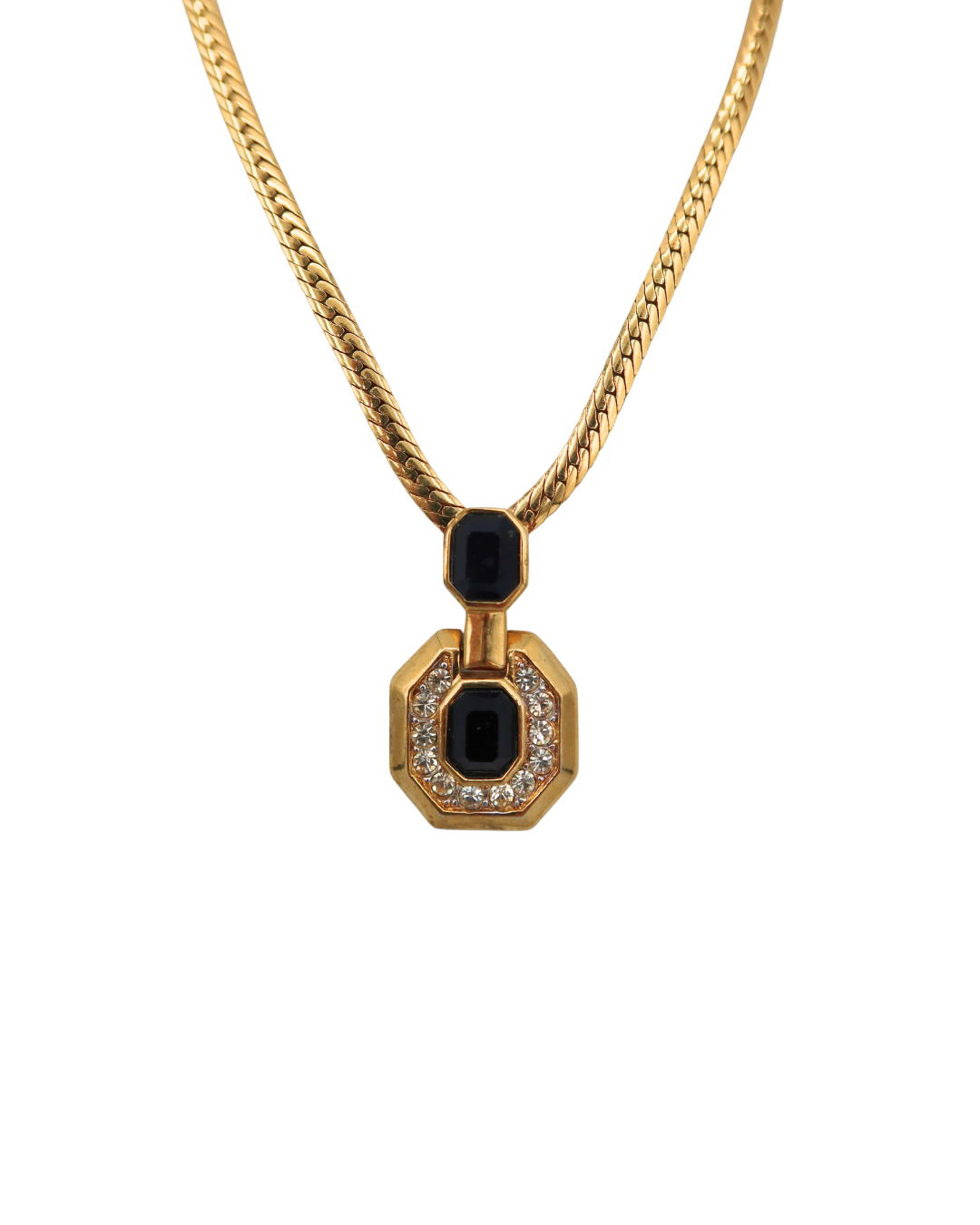 Nina Ricci Vintage Black Crystal Gold-Tone Pendant Necklace