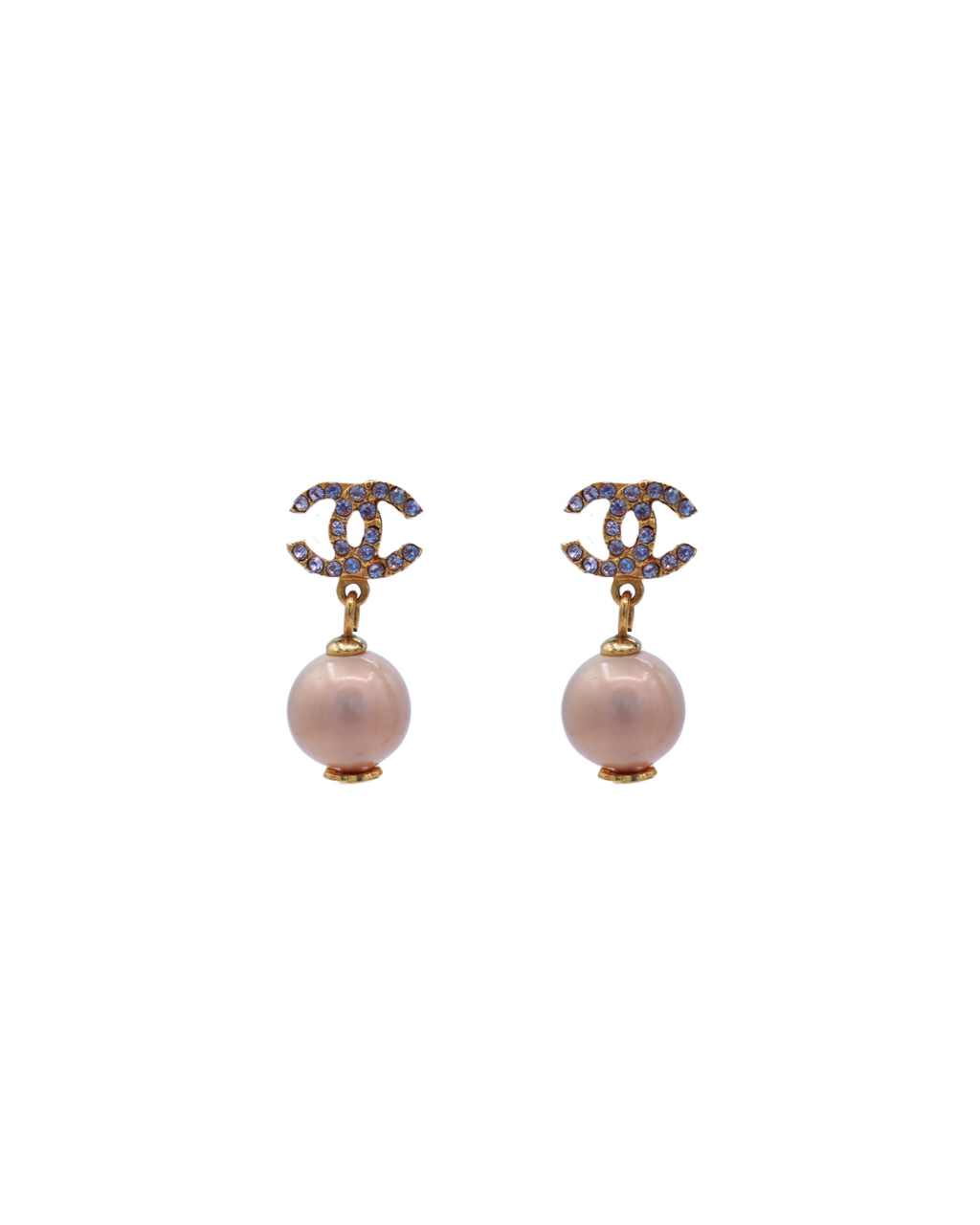 Chanel Coco Mark Vintage Purple Crystal Drop Pearl Earrings