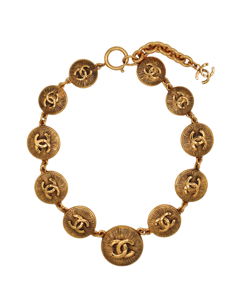 Chanel Vintage Gold Toned CC Sunburst Necklace