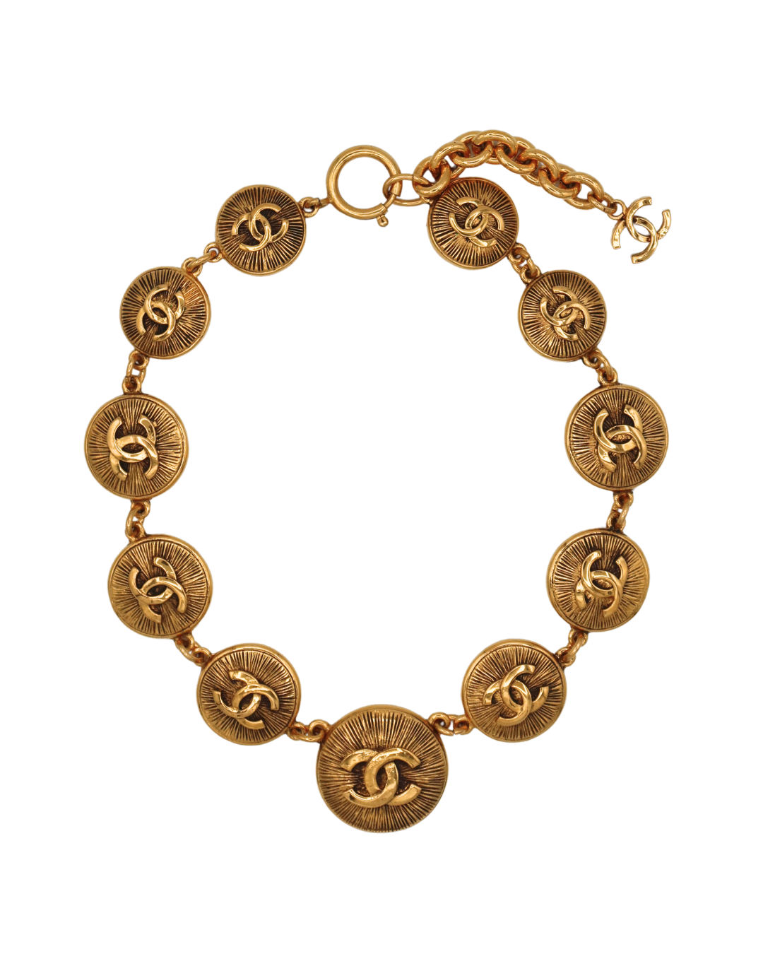 Chanel Vintage Gold Toned CC Sunburst Necklace