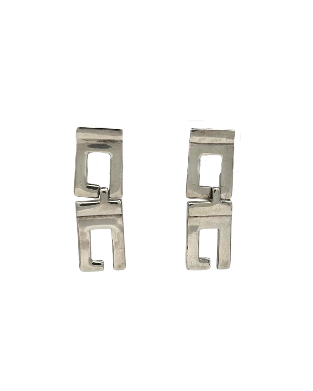 Gucci Vintage Double G Logo Engraved Silver Earrings
