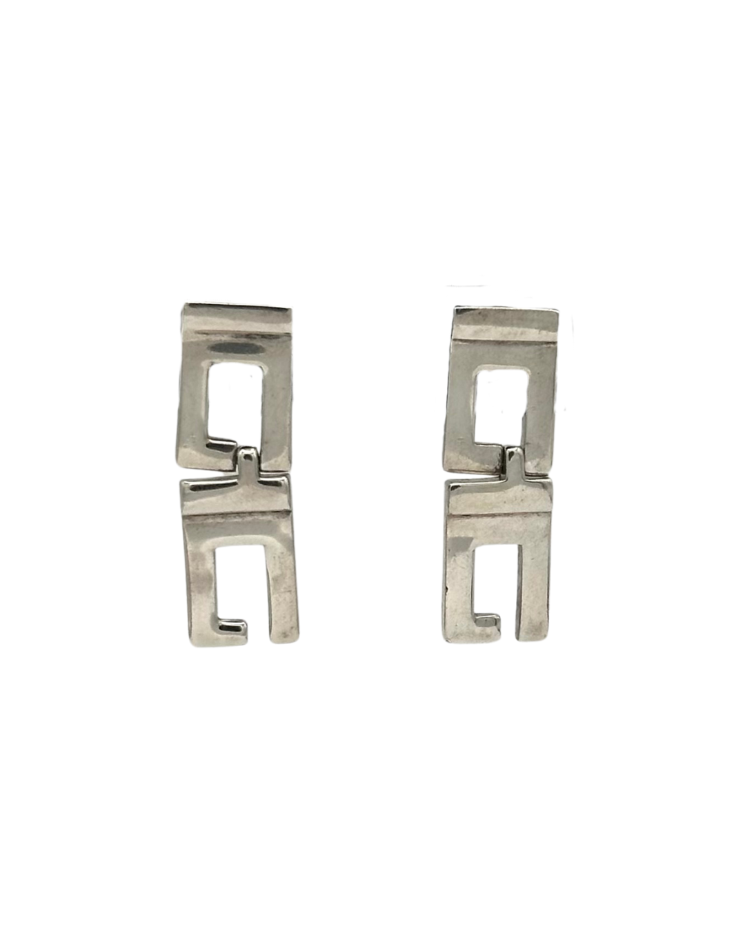 Gucci Vintage Double G Logo Engraved Silver Earrings