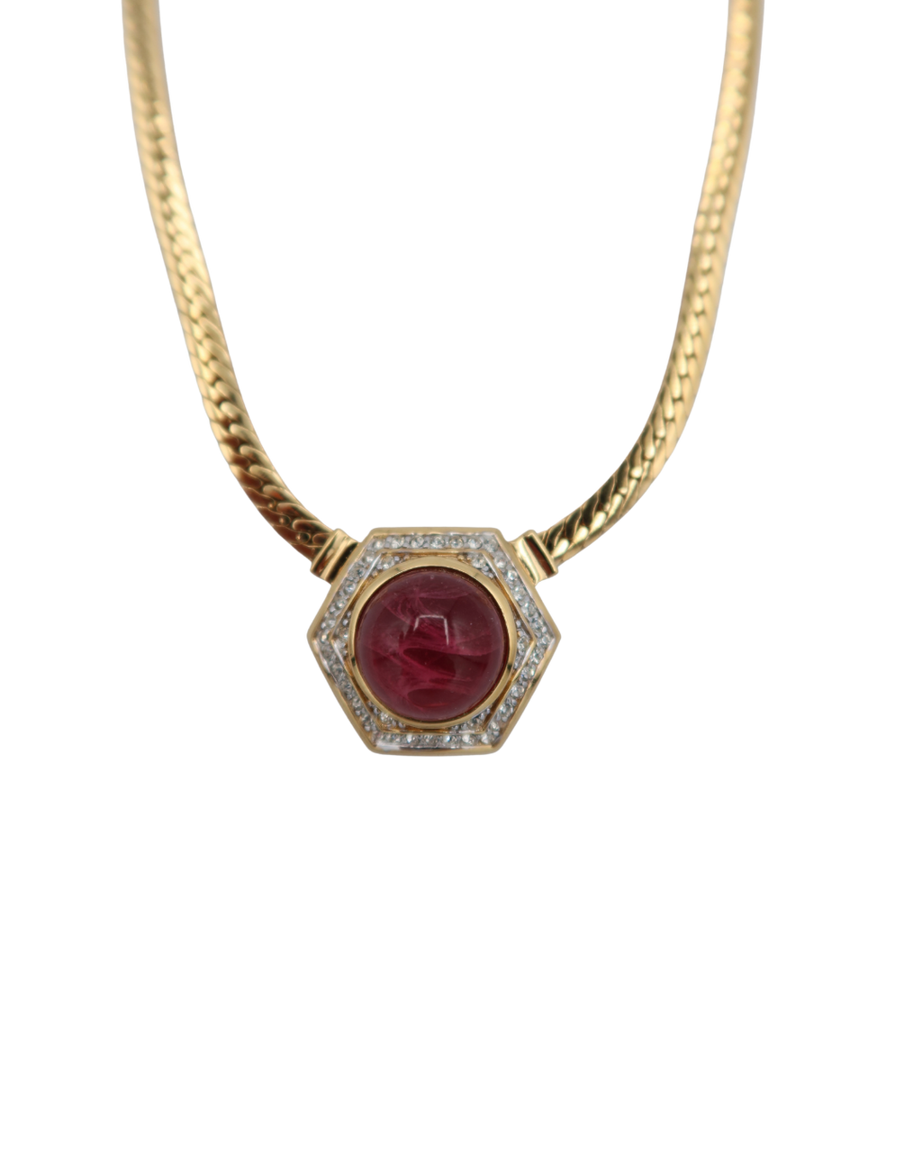 Nina Ricci Vintage Gold-Tone Pink Stone & Crystal Pendant Necklace