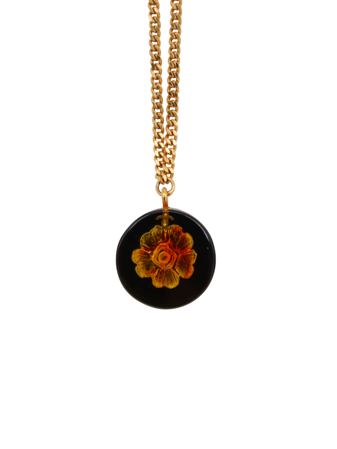 Chanel Vintage Camellia Gold-Tone Resin Pendant Necklace 1998 Fall