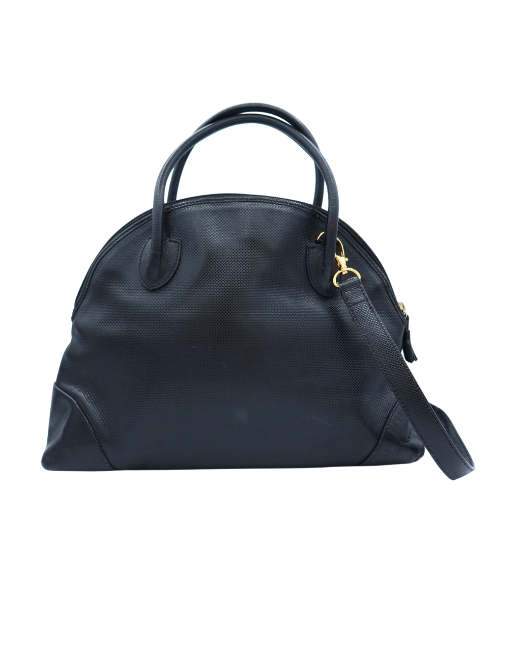 Bottega Veneta Vintage Black Textured Leather Dome Top Handle Bag Crossbody
