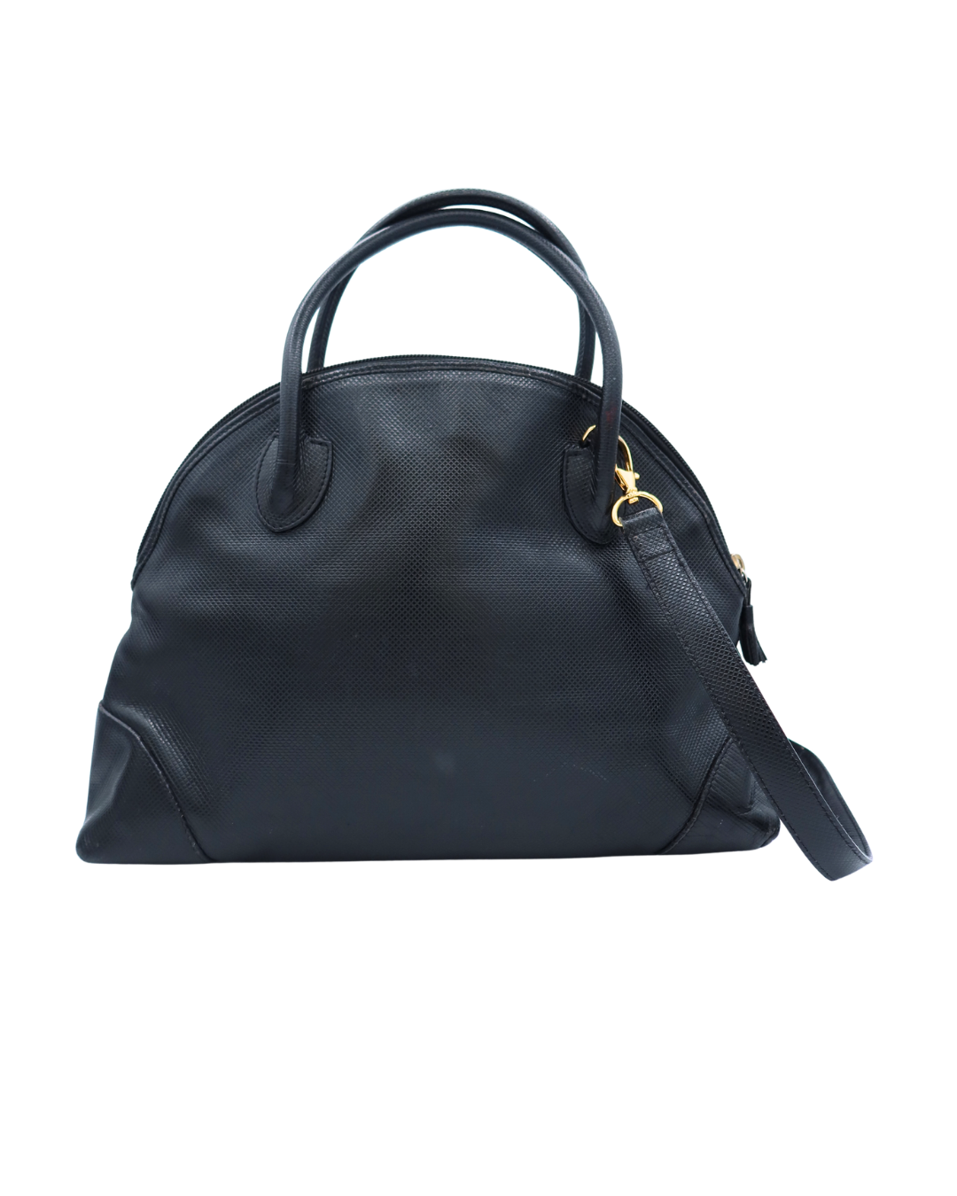 Bottega Veneta Vintage Black Textured Leather Dome Top Handle Bag Crossbody