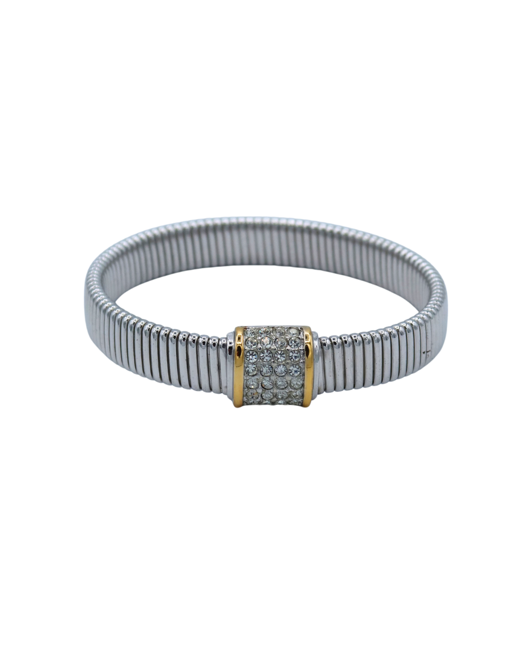 Christian Dior Vintage Two-Tone Crystal Ribbed Bracelet