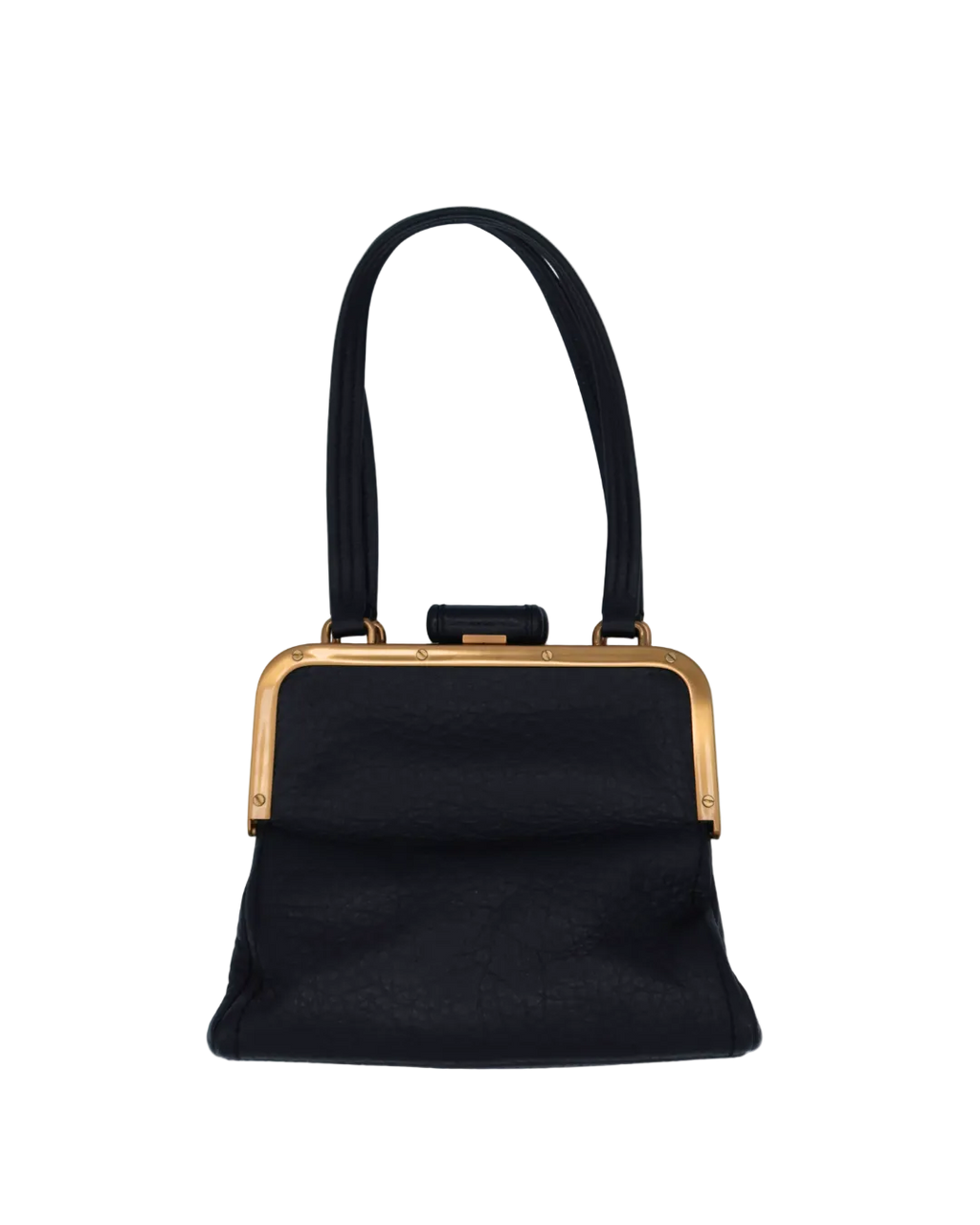 Prada Black Leather Frame Shoulder Bag