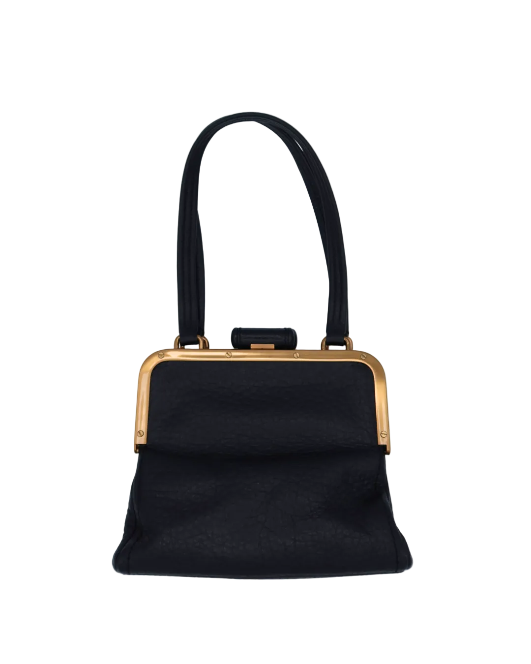 Prada Black Leather Frame Shoulder Bag