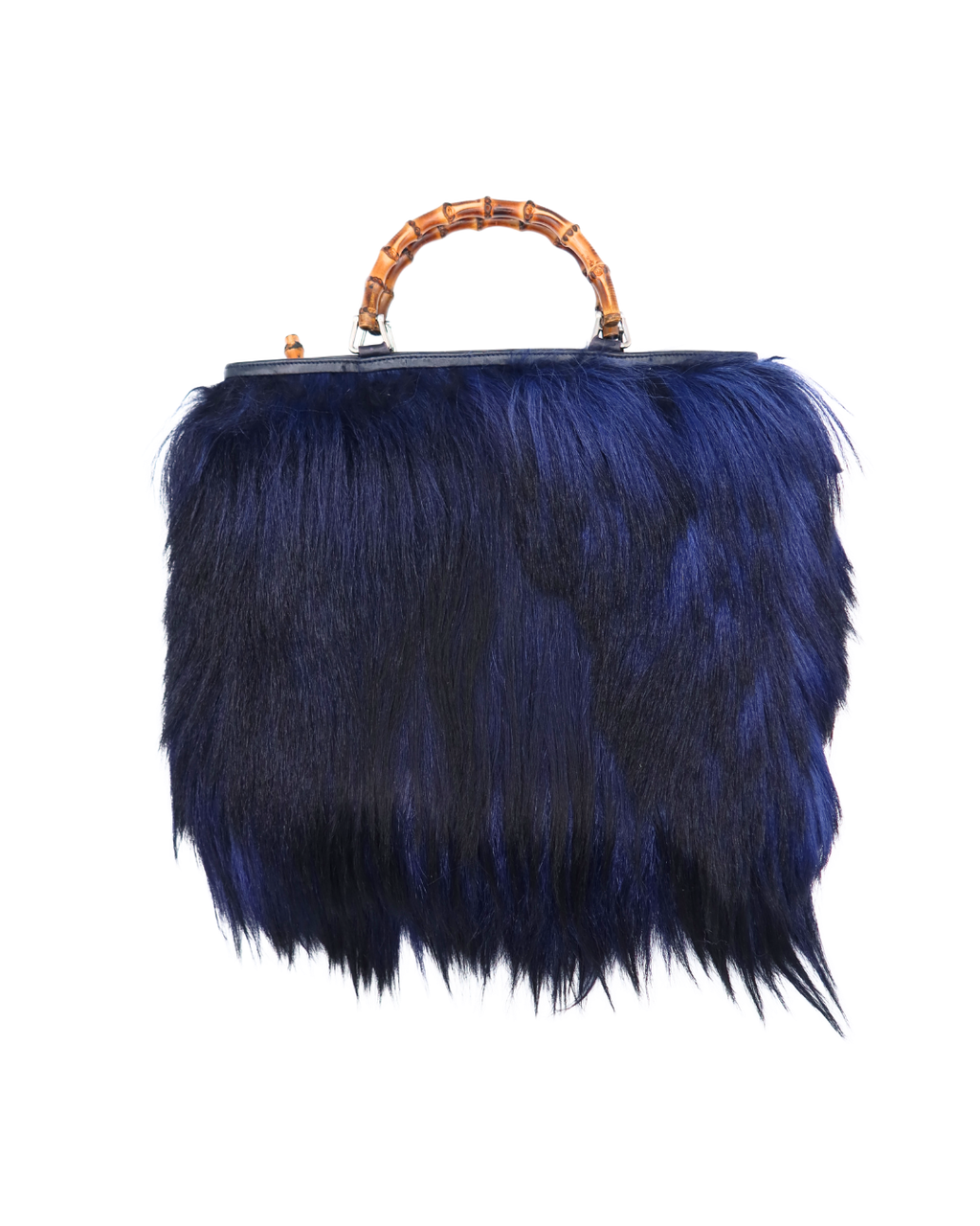 Gucci Rare Vintage Black and Blue Pony Hair Bamboo Bag 2 Way