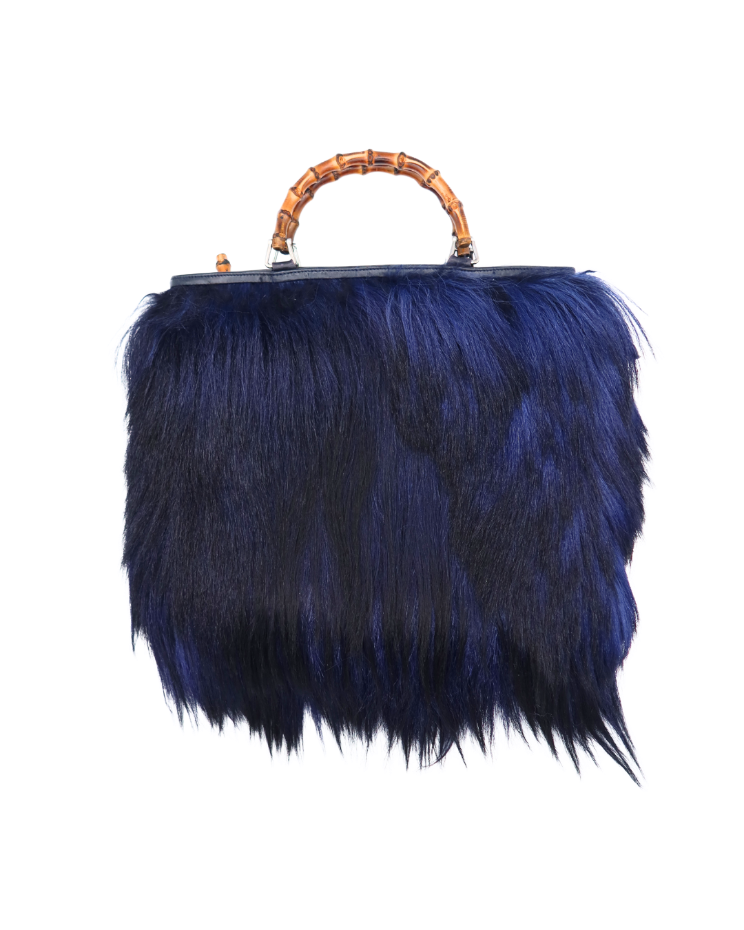 Gucci Rare Vintage Black and Blue Pony Hair Bamboo Bag 2 Way