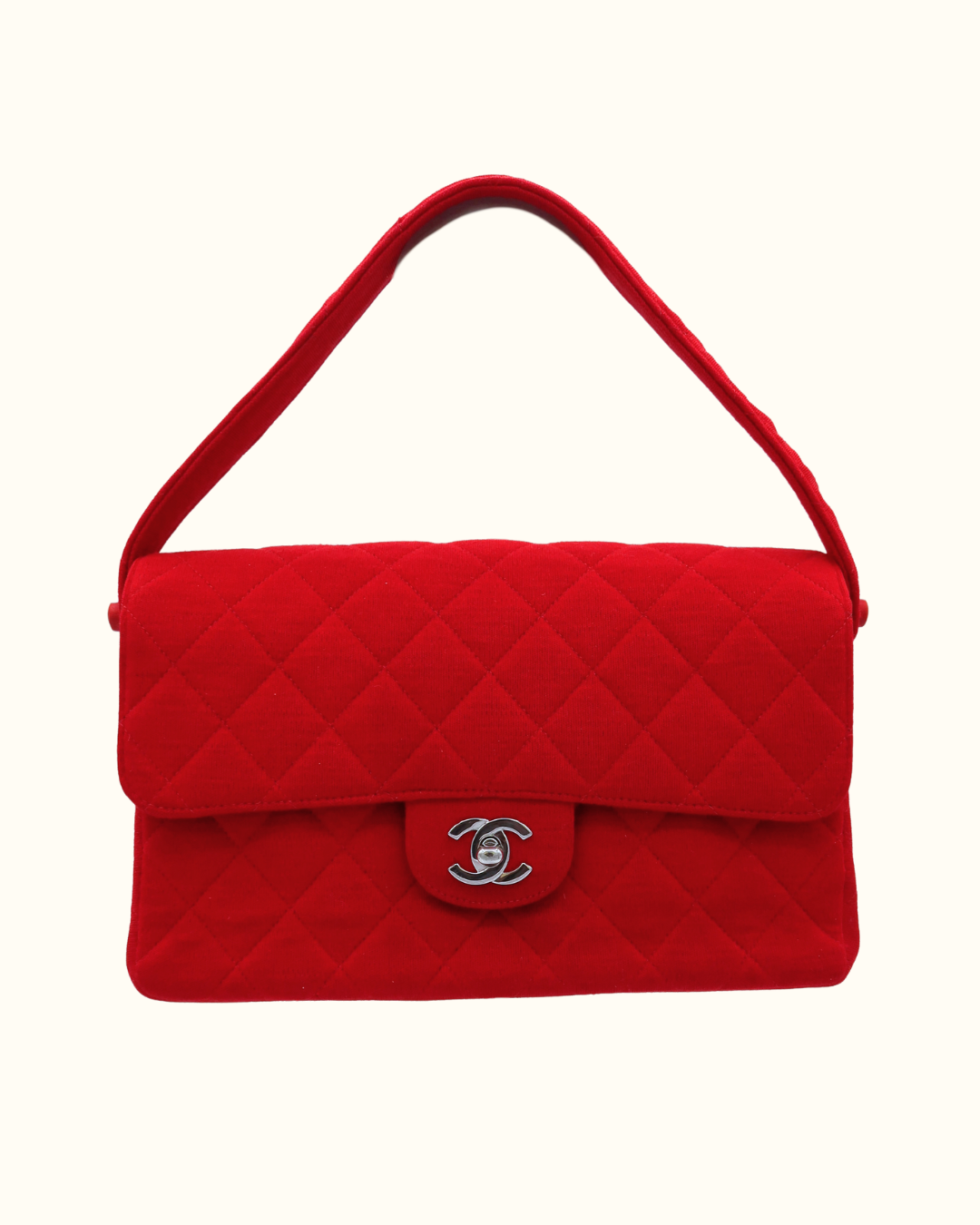 Chanel Classic Red Cotton Double Flap Bag