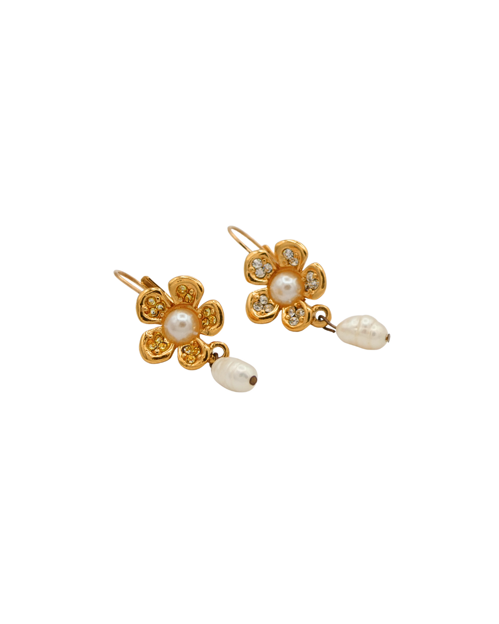 Givenchy Flower Earrings with Pave Crystal and Pearl