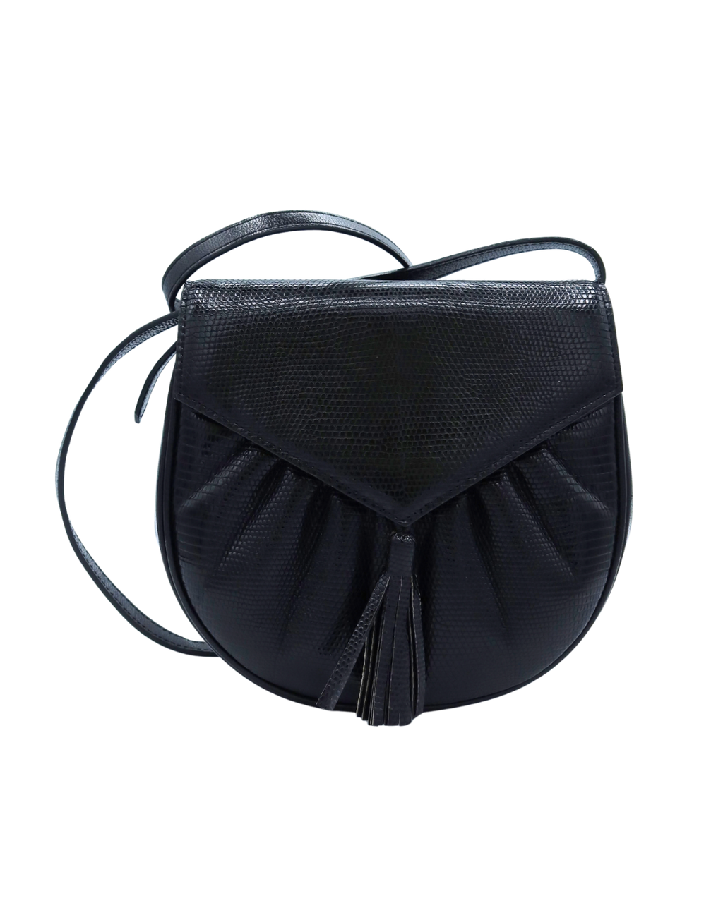 Yves Saint Laurent YSL Black Lizard-Embossed Shoulder Bag