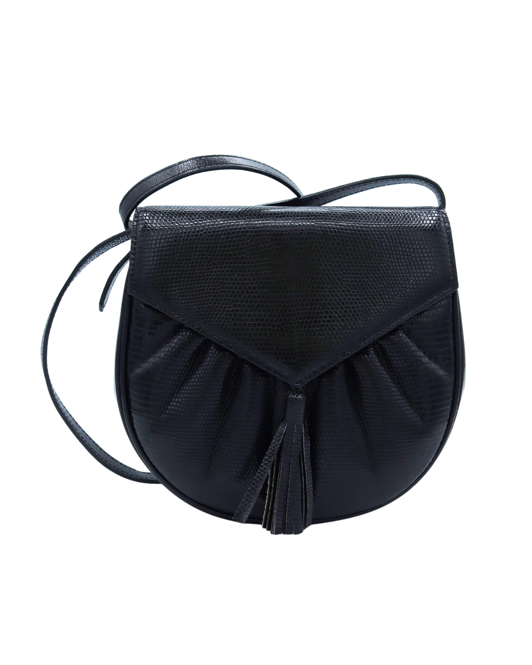 Yves Saint Laurent YSL Black Lizard-Embossed Shoulder Bag