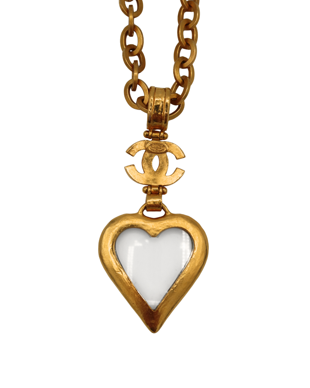 Chanel Gold Toned Glass Heart Necklace