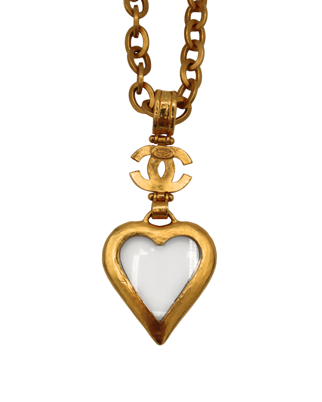 Chanel Gold Toned Glass Heart Necklace