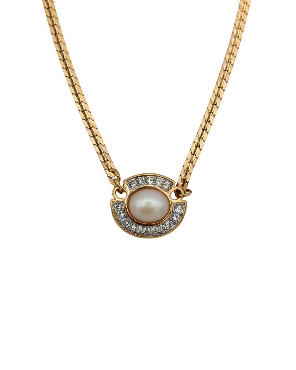 Givenchy Vintage Pearl & Rhinestone Gold-Tone Pendant Necklace 1982