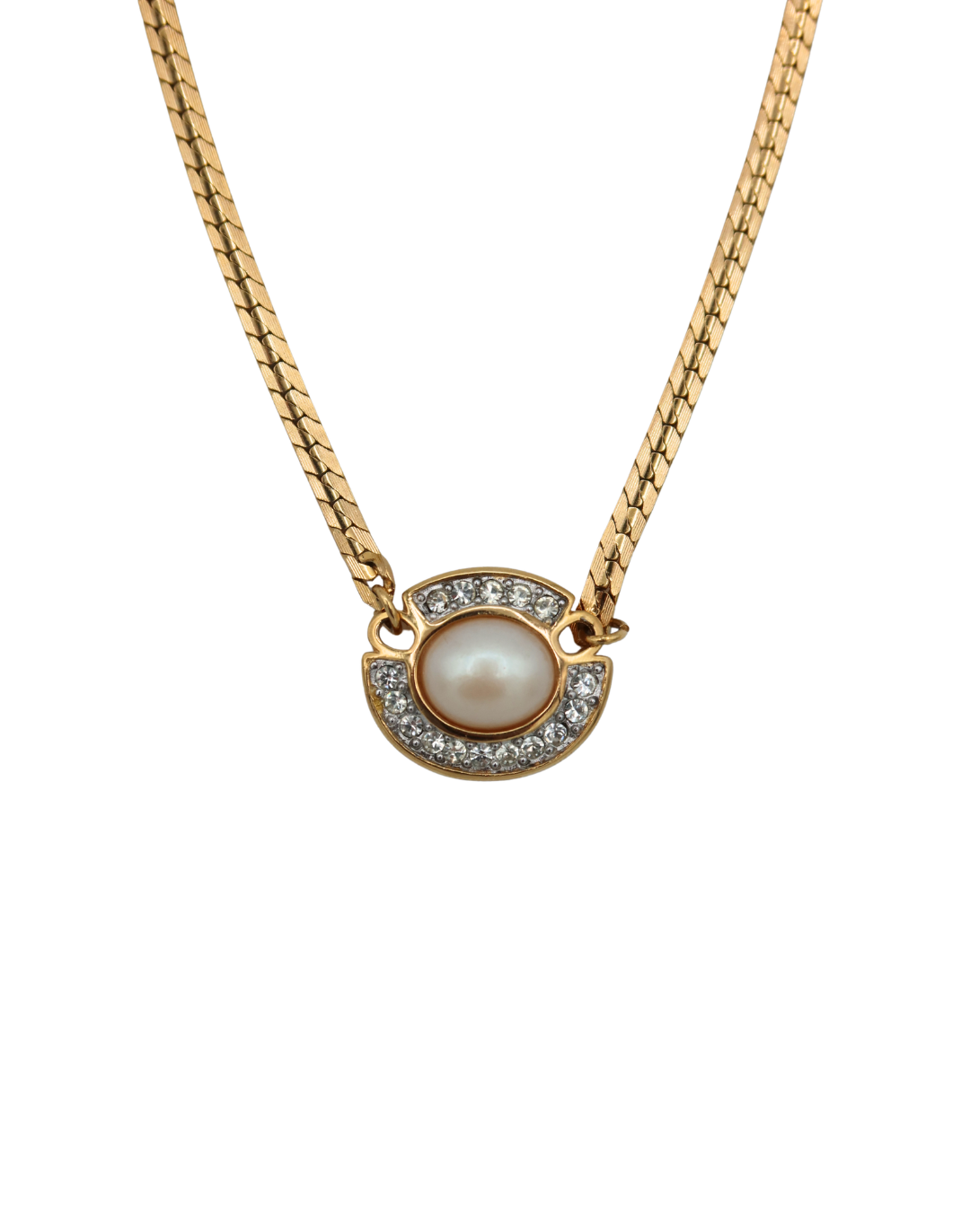 Givenchy Vintage Pearl & Rhinestone Gold-Tone Pendant Necklace 1982