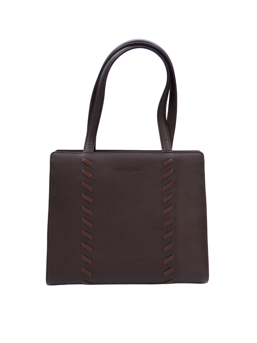 Yves Saint Laurent Vintage Brown Saffiano Leather Stitched Shoulder Bag