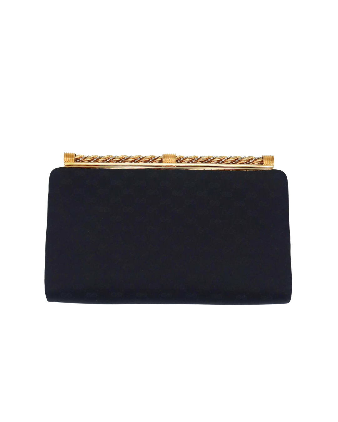 Gucci Vintage Satin Black and Gold Clutch