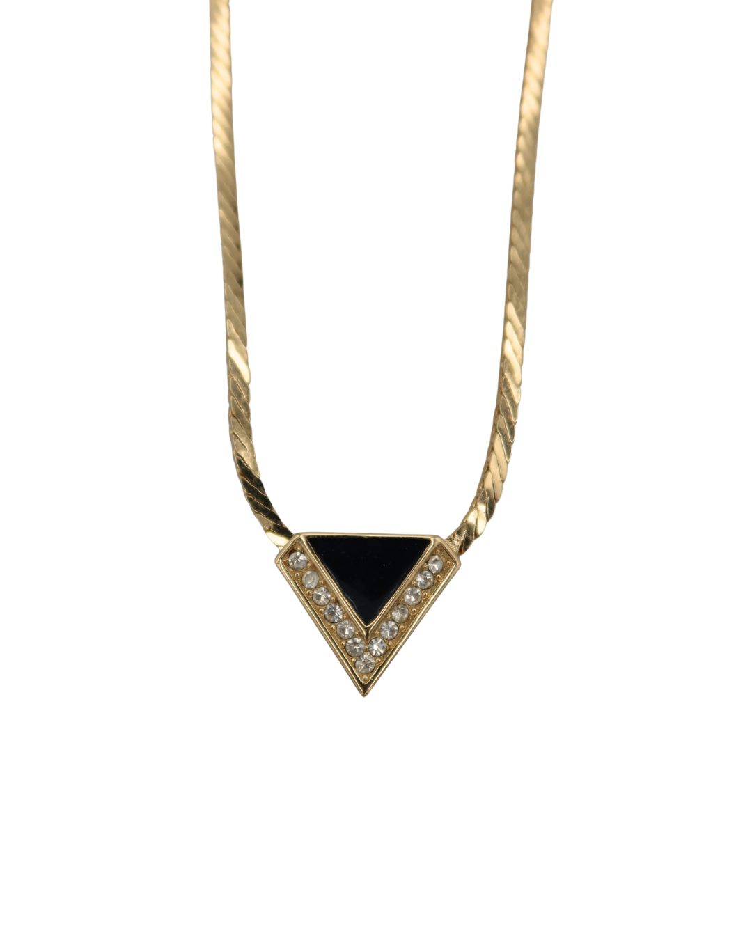 Christian Dior Vintage Gold-Plated Black Triangle & Rhinestone Necklace