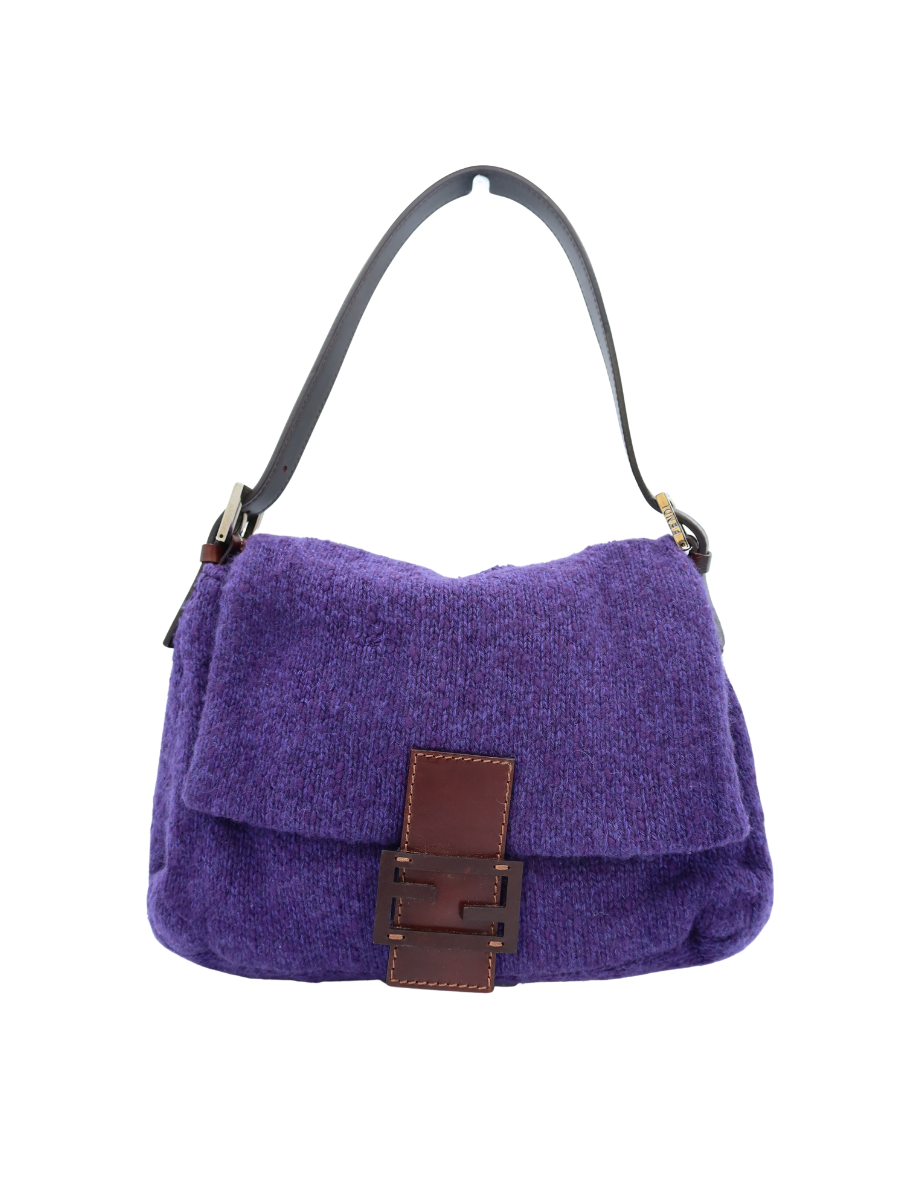Fendi Vintage Purple Wool Mamma Baguette Shoulder Bag Year 2000