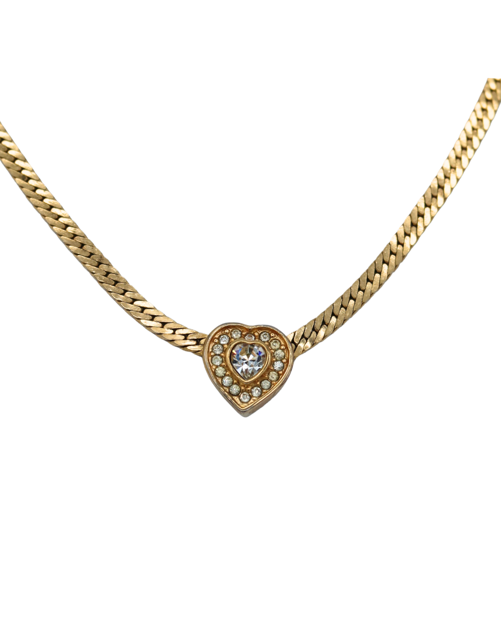 Christian Dior Vintage Rhinestone Heart Gold-Tone Necklace