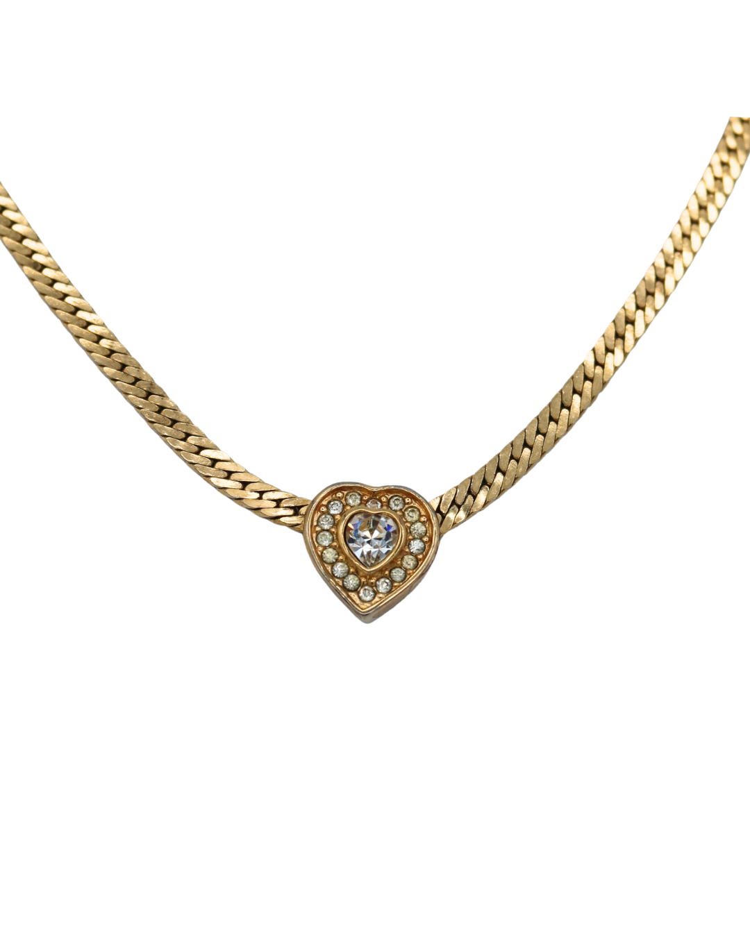 Christian Dior Vintage Rhinestone Heart Gold-Tone Necklace