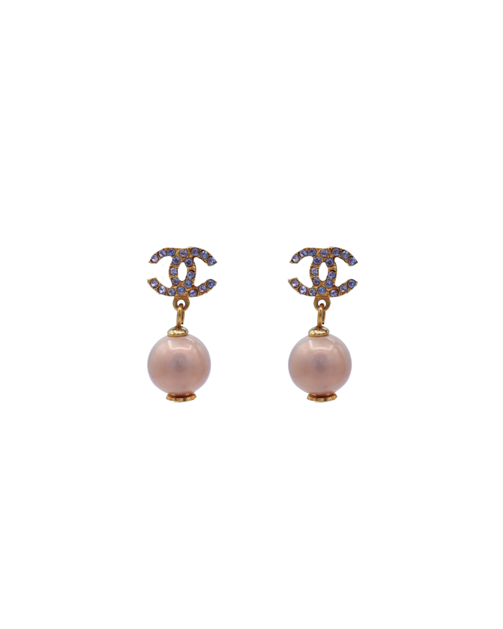 Chanel Coco Mark Vintage Purple Crystal Drop Pearl Earrings