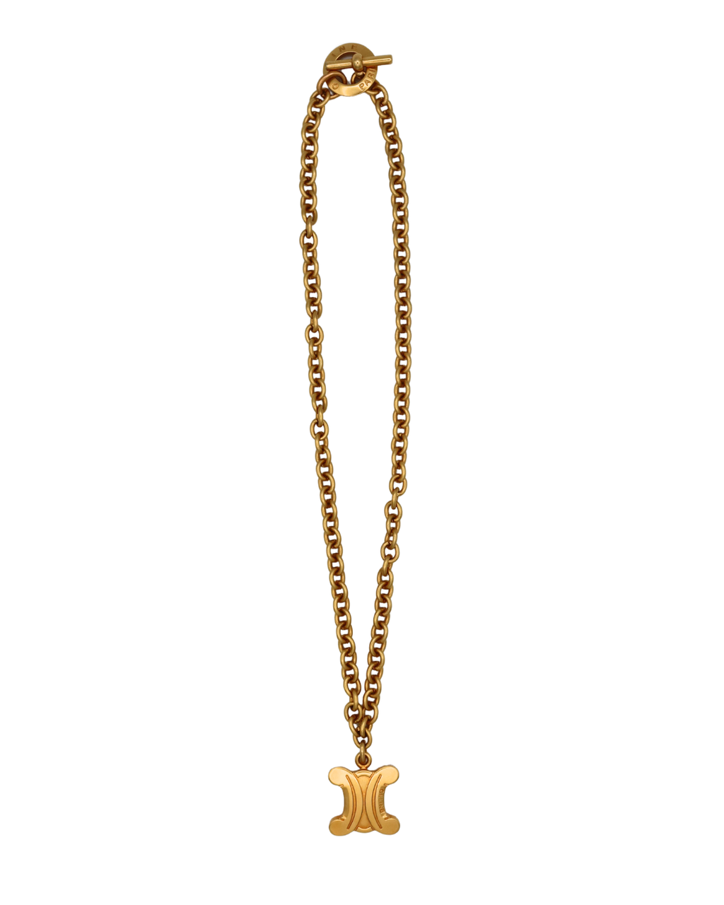 Celine Gold Toned Triomphe Pendant Necklace