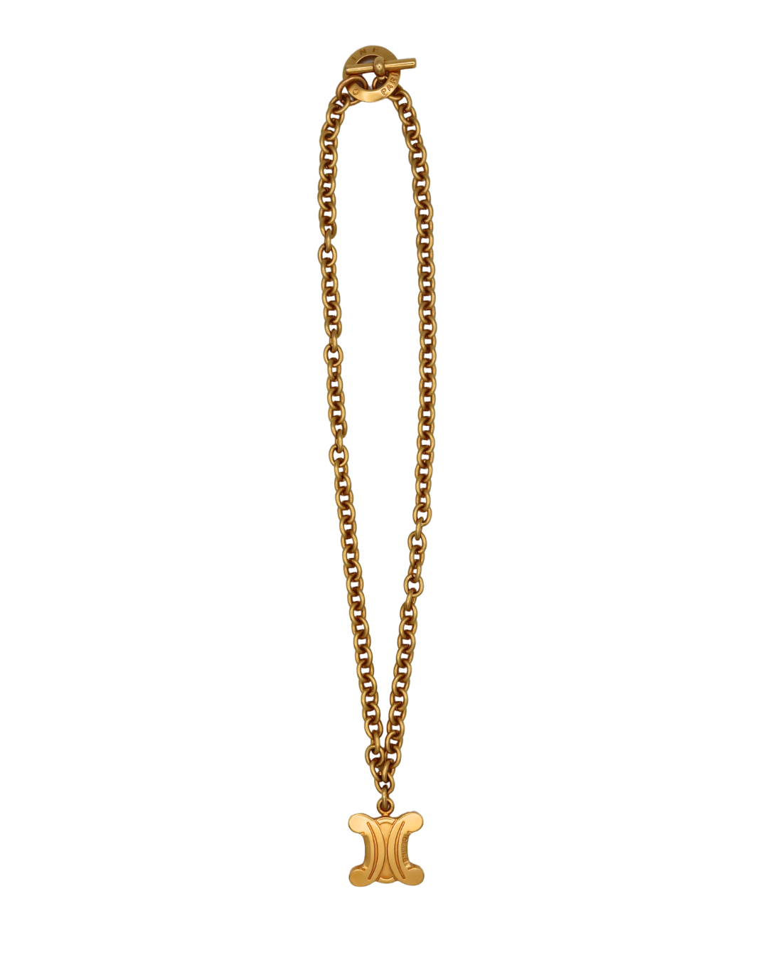 Celine Gold Toned Triomphe Pendant Necklace